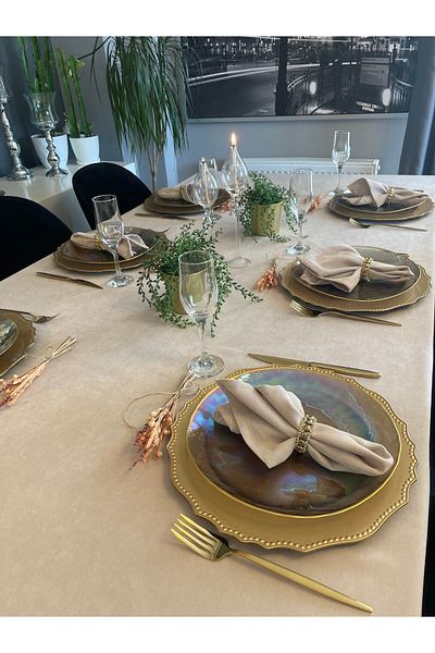 Decamor home Velvet Textured Stone Color Carefree Tablecloth