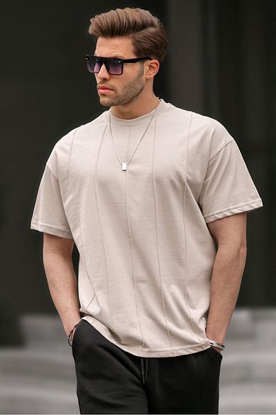 Madmext Steinfarbenes Herren-T-Shirt mit Rundhalsausschnitt 6175