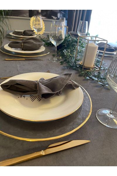 Decamor home Velvet Textured Anthracite Gray Smoked Dark Gray Carefree Table Cloth
