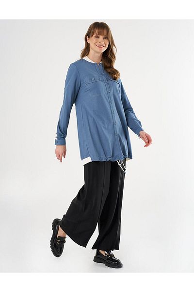KYR Indigo College Collar Punto Stitched Tunic