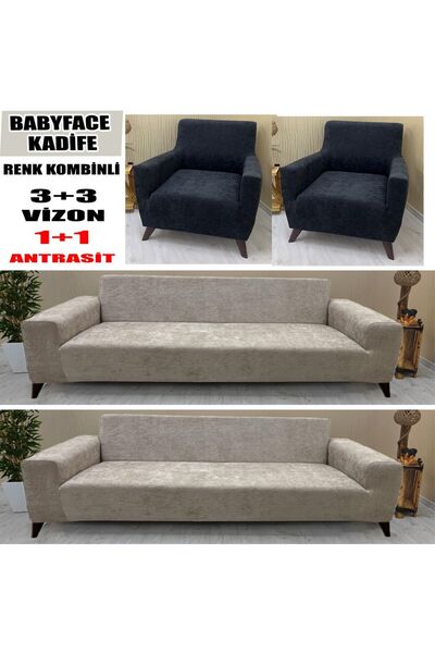 KILIFSAN BABYFACE KADİFE KUMAŞ RENK KOMBİNLİ 2 ADET ÜÇLÜ & ÇEKYAT- 2 ADET TEK...