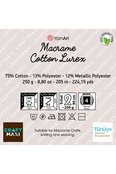Yarnart Macrame Cotton Lurex - Glitter Macrame Hand Knit Cream-724