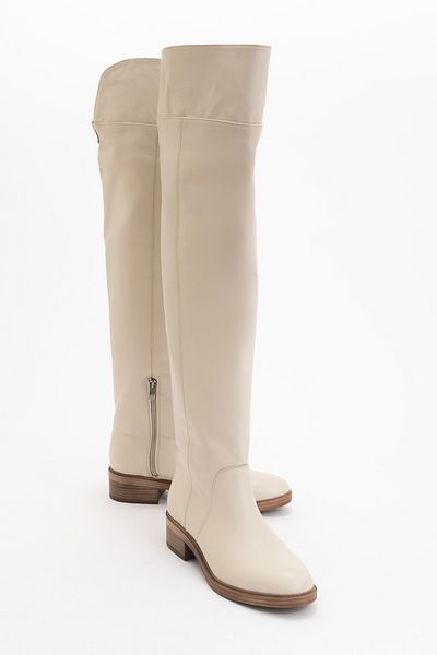 Luvi Petya Cream Genuine Leather Knee High Women's Boots