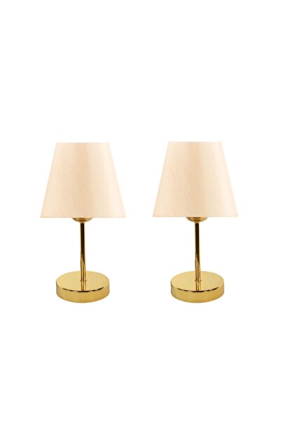 Ömür Avize Smyrna Gold Metal Footed Cream Lamp Shade Double Table Lamp