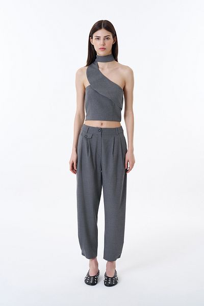 Quzu Pleat Detailed Jogger Trousers Dark Gray