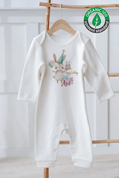 Lilabio %100 Pamuk İsme Özel İsimli Doğum Günü Bebek Tulum Tavşan