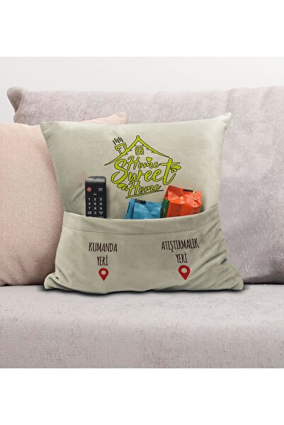 Bk Gift Eğlenceli Tasarımlı Organizer Kumanda ve Atıştırmalık Cepli Krem Kırl...