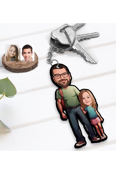 Bk Gift Kişiye Özel Baba-Kız Karikatürlü 3D Ahşap Anahtarlık-1, Babalar Günü ...