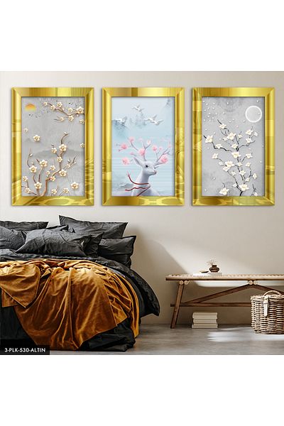 Evinemoda Geyik Çiçek Gold 3 piese de masă cu oglindă din plexiglas
