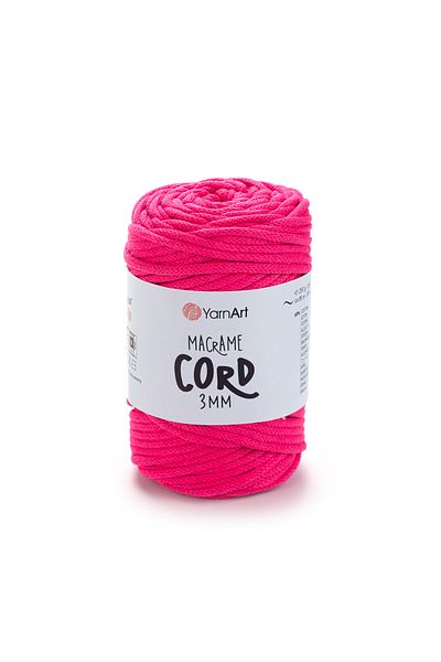 Yarnart Κορδόνι Macrame 3 mm - Μακραμέ Χειροποίητο Πλεκτό Σχοινί Highlighter Pink-803