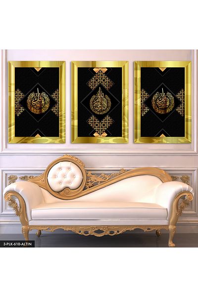Evinemoda Felak Nas Ayetel Kursi Gold 3 piese de pictură cu oglindă din plexiglas