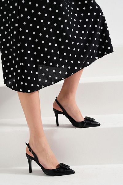 Beyond Women's Black Square Buckle Pointed Toe Stiletto Shoes 10.5cm Byndbs6101