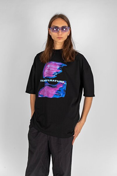 Sekizbiraltı Μαύρο μπλουζάκι Unisex με στάμπα θερμοκρασίας