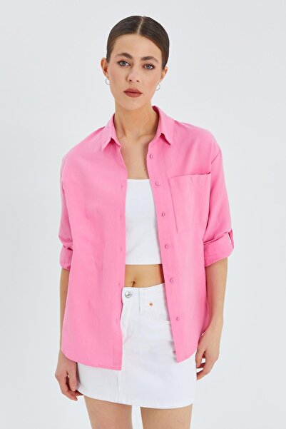 Mixray 9942 Model - Candy Pink Women's Oxford Long Sleeve Shirt