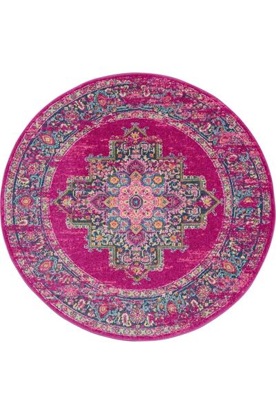 Rugs Modern Halı Fuşya Pembe Etnik Ve Vintage Tema Dokuma Taban Yuvarlak Halı Mira 1388