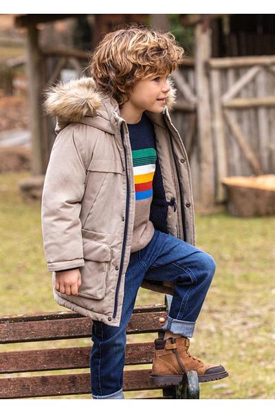 MAYORAL Boy's Fur Hooded Long Parka