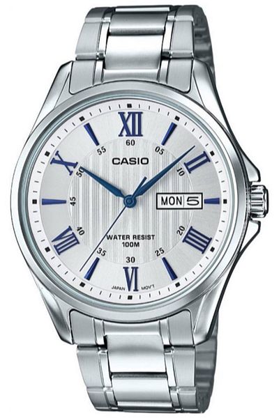 Casio ساعة يد رجالية فضية اللون 10 ATM