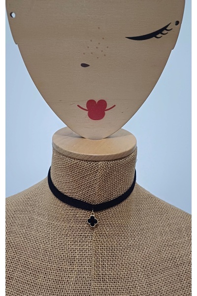 Nishstyle Siyah Yonca Uçlu Kadife Choker Kolye