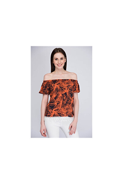 Cotton Mood 8170006 بلوزة فيسكوز منقوشة بياقة مطاطية وتنورة مزينة بالدانتيل ب...