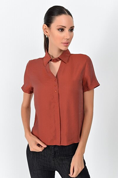 Cotton Mood 9362998 Bodrum Collar Short Sleeve Shirt with Window on the Front...