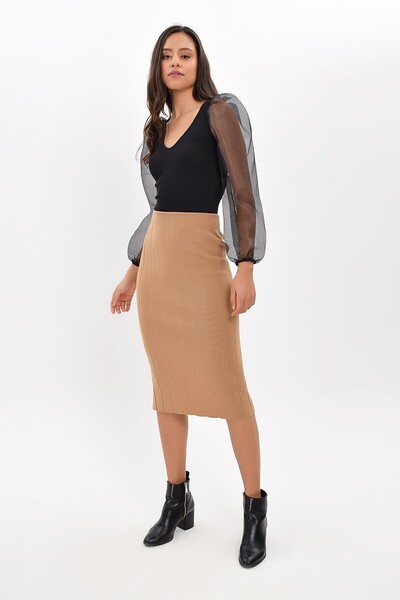 Cotton Mood 9426188 Knitwear Slit Pencil Skirt Mink
