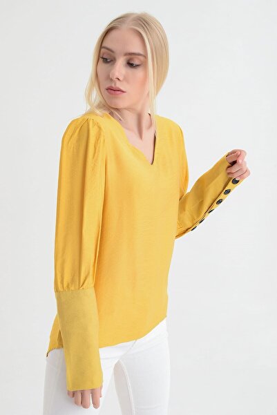 Cotton Mood 9151526 Bodrum Kum.Arkeli Sleeve Buttoned Blouse Mustard