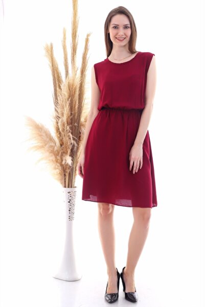 Cotton Mood 9315020 Dok.Viskon Desenli Cepli Kolsuz Elbise BORDO