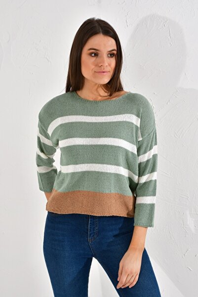 Cotton Mood 20026185 Knitwear Striped Blouse Green-Ekru