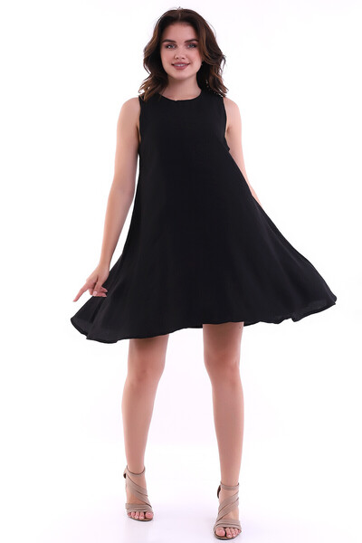 Cotton Mood 22223105 Nylon Linen Sleeveless Flared Dress Black