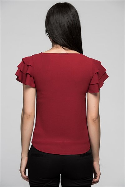 cottonmood 7222201 Kobe Ruffled Short Sleeve Blouse Bordo