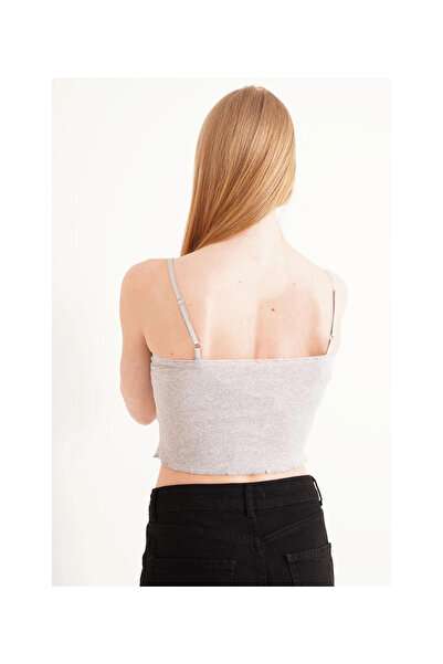 Cotton Mood 23254275 Camisole Rope Strap Lace Crop Blouse Gray