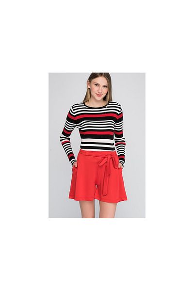 Cotton Mood 8094507 Crepe Pocket Tied Elastic Waist Shorts Red