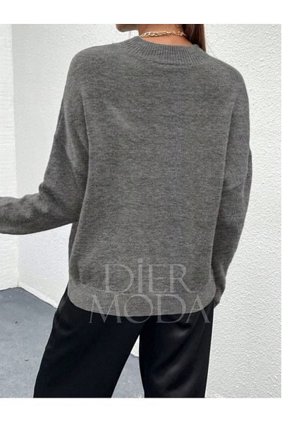 Dier Moda Pulover de damă, antracit, cu guler ridicat, tricotaj supradimensionat