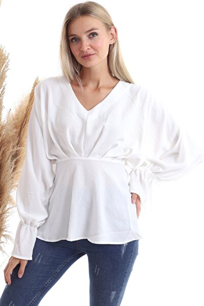 Cotton Mood 20343320 Ayrobin Front Pleated Batwing Sleeve Blouse Ecru