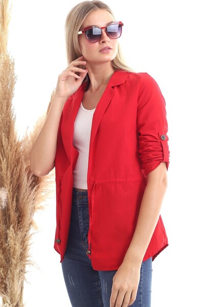Cotton Mood 20342379 Viscose Waist Tie Long Sleeve Jacket Red