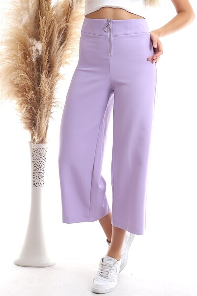 Cotton Mood 9092864 Azra Front Zipper Wide Leg Pants Lila