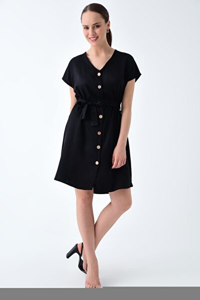 Cotton Mood 9221590 Diagonal V-Neck Dress Black