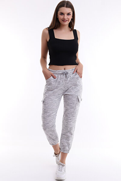 Cotton Mood 21323200 Double-Layer Cargo Pocket Pants Gray Melange