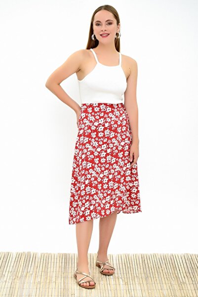 Cotton Mood 9313124 Dok.Viskon Patterned Tie-Waist Wrap Skirt Tile-White