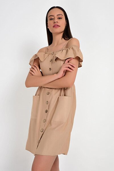 Cotton Mood 9201581 Bodrum Madonna Collar Strap Dress Mink