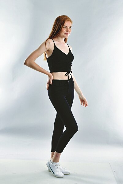 Cotton Mood 20072005 Ribbed Knit Strappy Drawstring Bustier Black