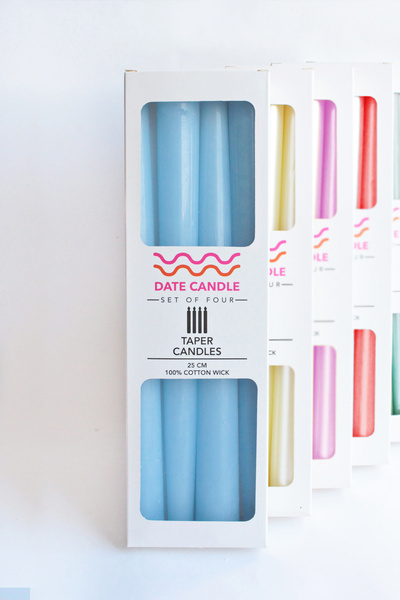 Date Candle Mavi Pastel Renk Konik Dekoratif Şamdan Mum - 4' Lü Set