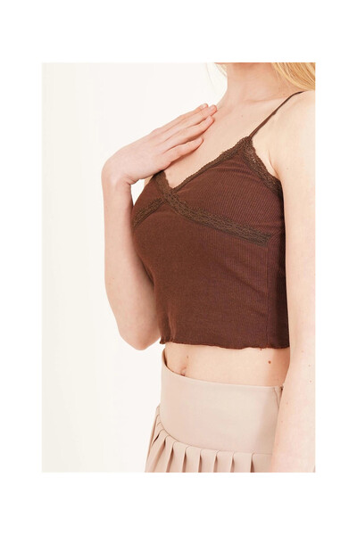Cotton Mood 23254275 Camisole Rope Strap Lace Crop Blouse BROWN