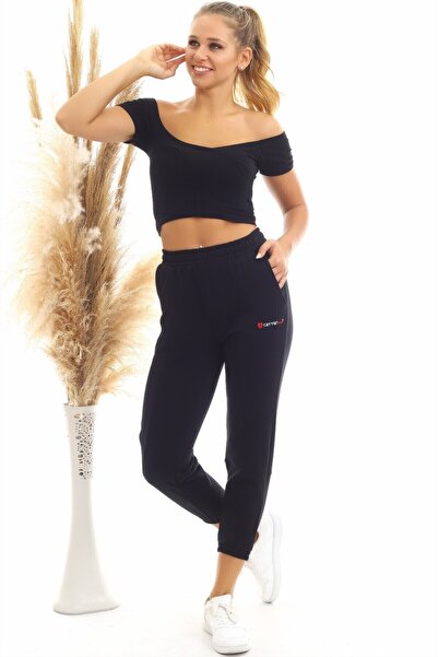 Cotton Mood 20060629 Two-Piece Elastic Waist Pants Black