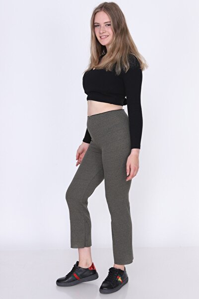 Cotton Mood 9380793 Corded Fabric Elastic Waist Long Trousers Khaki