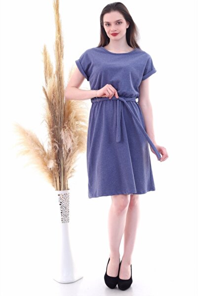 Cotton Mood 9292931 İkiiplik Beli Lastikli Yarasa Kol Elbise INDGO