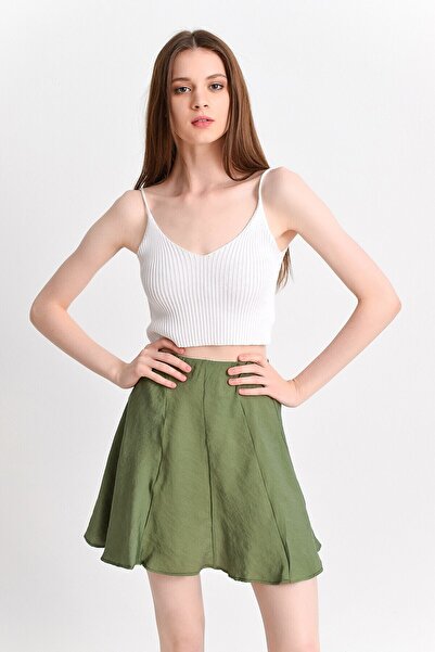 Cotton Mood 92814021 K.Flamlı Parçalı Kısa Etek Haki