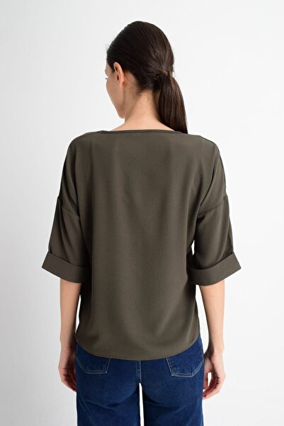 Cotton Mood 9182879 Kobe Collar Tie Capri Sleeve Blouse Khaki