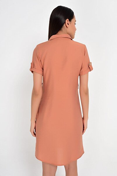 Cotton Mood 9201572 Bodrum Kms.Shirt Collar Short Sleeve Dress Tile