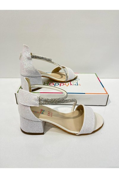 BUTİKHAPPYKİDS Pantofi de seara pentru fete, crem, snur la glezna, pentru absolvire-nunta, pantofi de seara pentru fete cu toc